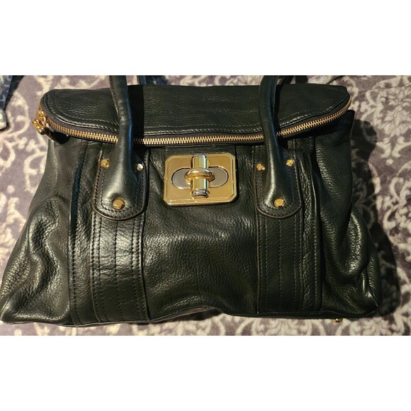 B. MAKOWSKY Black Butter Soft LEATHER Hobo TurnLock Lg Shoulder Bag Purse VguC - Picture 2 of 16